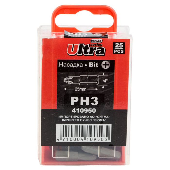 Набор бит PН3×25мм 1/4" 25шт S2 (пласт кейс) ULTRA (4010302)