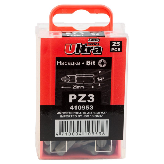 Набір біт PZ3×25мм 1/4" 25шт S2 (пласт кейс) ULTRA (4010602)