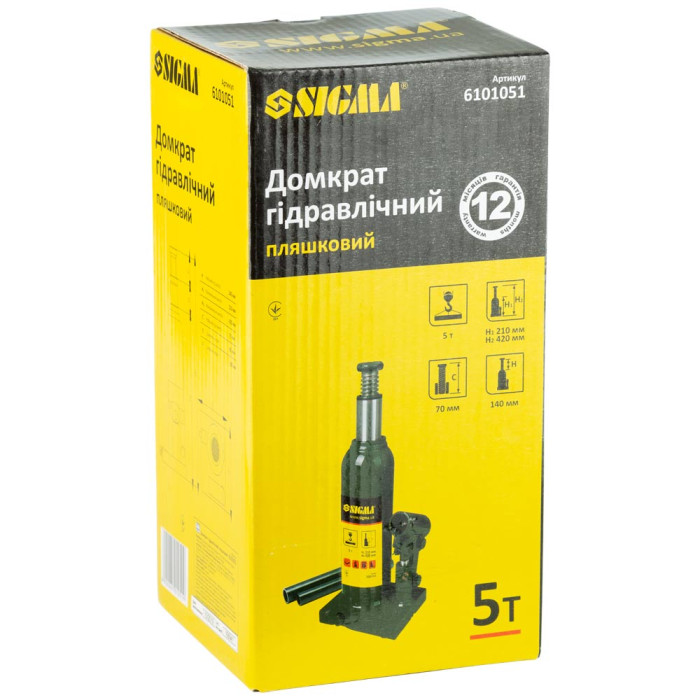 Домкрат гідравлічний пляшковий 5т H 210-420мм SIGMA (6101051)