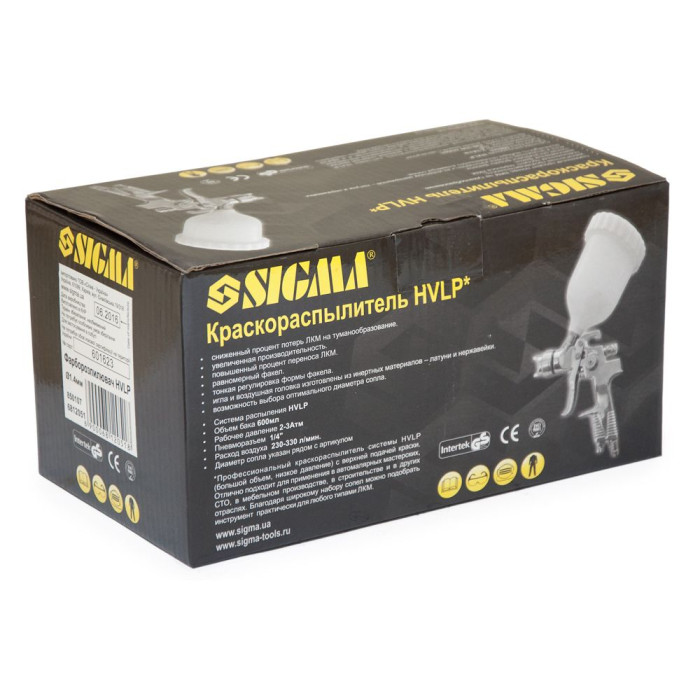 Краскораспылитель HVLP Ø1.4мм 140-280л/мин 3бар в/б (пласт) хром SIGMA (6812051)