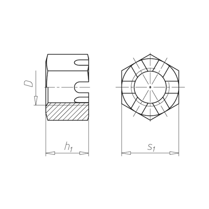 Гайка шестигранна корончата DIN935 - 8 (A2K) - SW24, M16