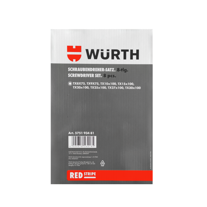 Набор отверток TORX, 8 шт., RED STRIPE