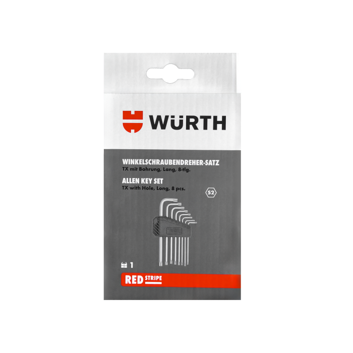 Набір ключів Г-подібних TORX з отвором, TX9-40, 8 шт., RED STRIPE