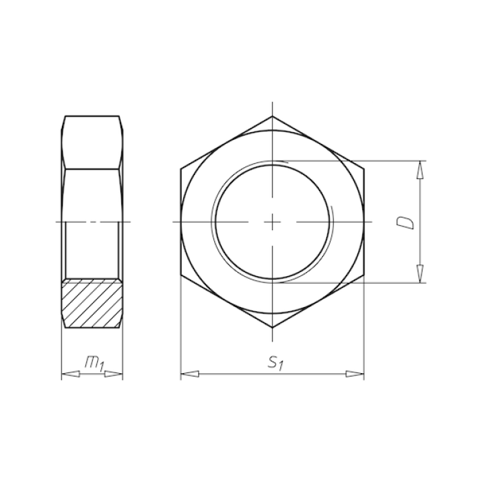 Гайка шестигранная низкая DIN439-B-04 (A2K) - SW22, M14