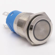 Кнопка металева КНМ-16-FJ-E-Z 220V 1NO1NC плоска з фіксацією, блакитний TAKEL