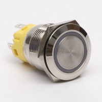 Кнопка металева КНМ-UL-19-FJ-E-Z 9-24V 1NO1NC плоска з фіксацією 5A, зелений TAKEL