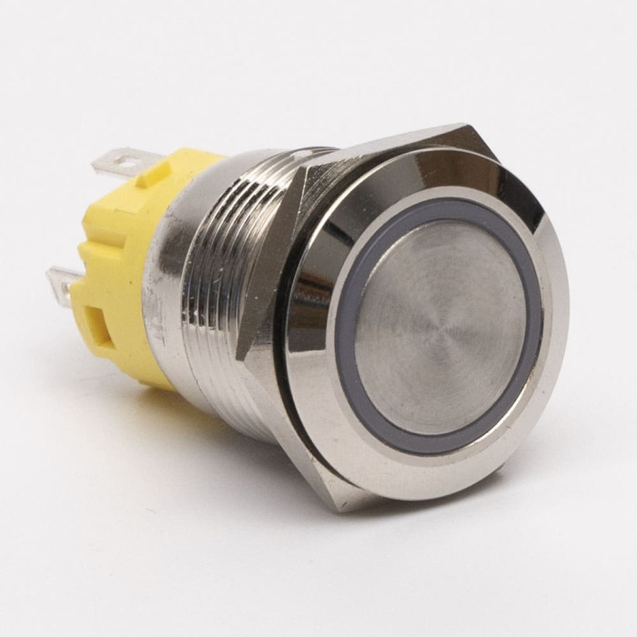 Кнопка металева КНМ-UL-19-FJ-E-Z 9-24V 1NO1NC плоска з фіксацією 5A, зелений TAKEL