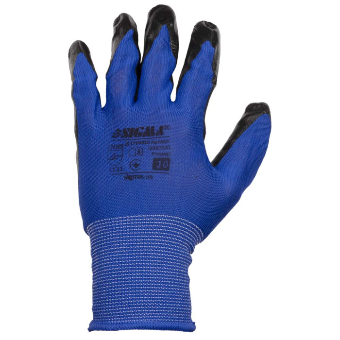 Перчатки трикотажные с частичным нитриловым покрытием р10 (сине-черные манжет) КРАТНО 12 парам SIGMA (9443541)