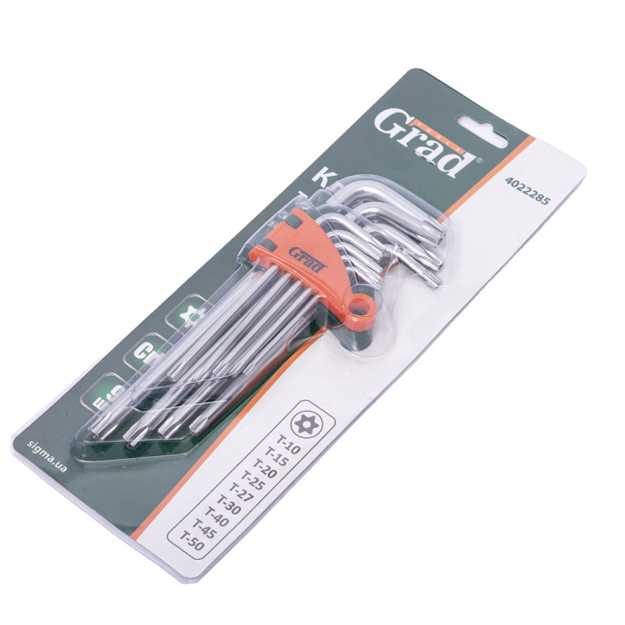 Ключи TORX 9шт T10-T50мм CrV (средние с отвер) GRAD (4022285)