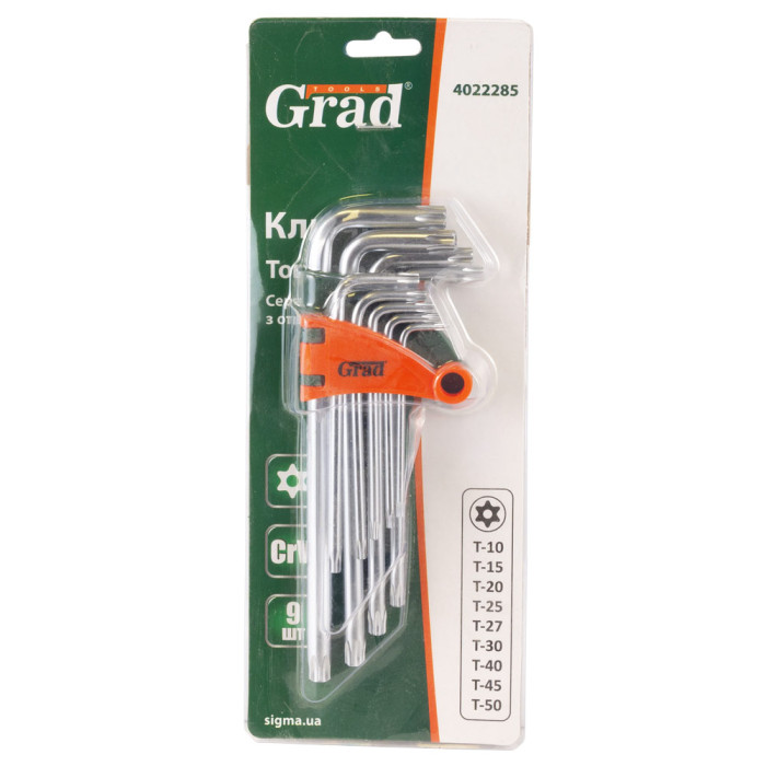 Ключи TORX 9шт T10-T50мм CrV (средние с отвер) GRAD (4022285)