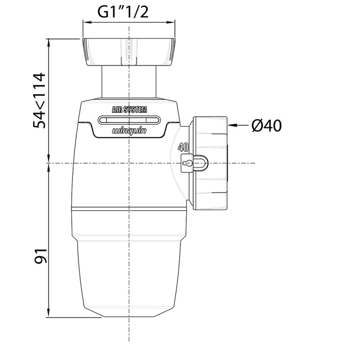 Сифон для кухонної мийки Neo Air 1½"×Ø40мм WIRQUIN (9542331)