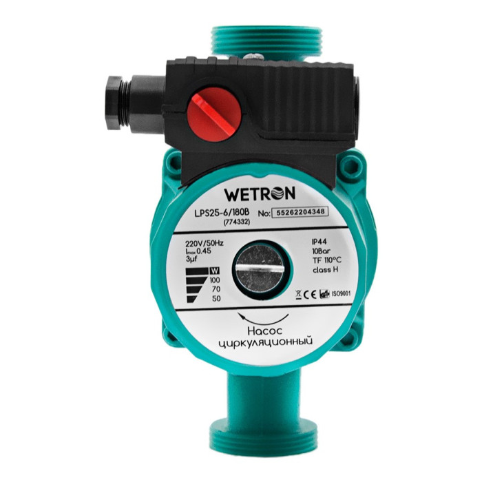 Насос циркуляционный 100Вт Hmax 6м Qmax 50л/мин Ø1½" 180мм Ø1 WETRON LPS25-6/180G (774332)