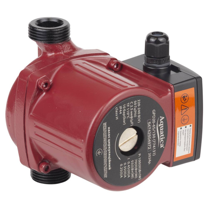 Насос циркуляционный 100Вт Hmax 6м Qmax 75л/мин Ø1" 130мм + гайки Ø¾" AQUATICA (774131)
