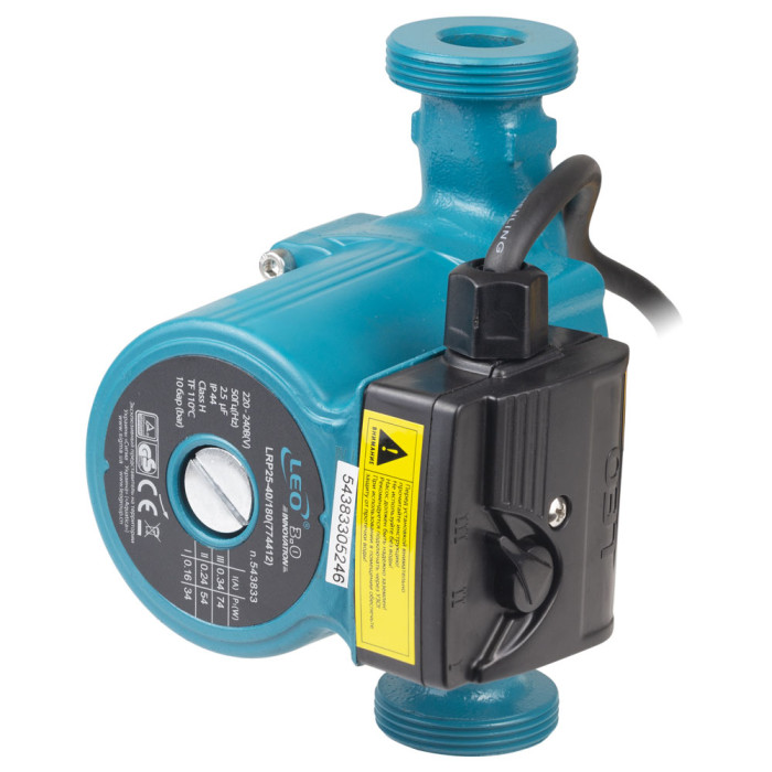 Насос циркуляционный 74Вт Hmax 4м Qmax 55л/мин Ø1½" 180мм + гайки Ø1" LEO 3.0 LRP25-40/180 (774412)