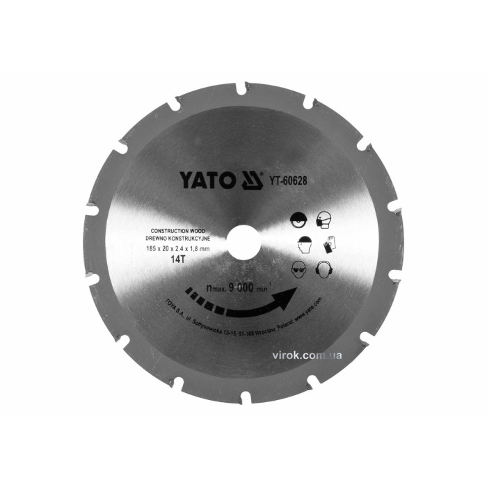 Диск пиляльний по дереву з цвяхами YATO: Ø= 185х2.4x20 мм, 14 зубців, R.P.M до 9000 1/хв [25/50]