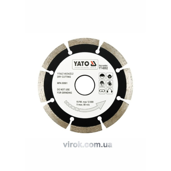 Диск алмазний сегмент YATO : "SEGMENT" Ø= 115x8,0x22,2 мм. H= 2,1 мм [20/200]
