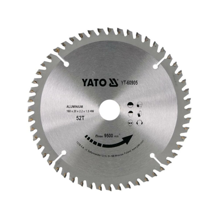 Диск пиляльний по алюмінію YATO, Ø= 160/20 мм, 52 зубці, t= 1,5 мм [25/50]