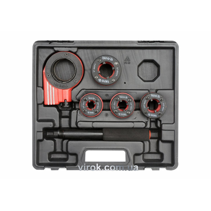 Набір різьбонарізний для труб YATO : Ø= 3/8", 1/2", 3/4", 1"; 5 елем. [4/72]