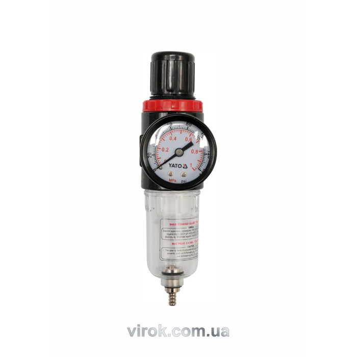 Фільтр пневматичний з редуктором і манометром YATO : 1/4", max. P= 0.93 MPa  60°max [25/50]