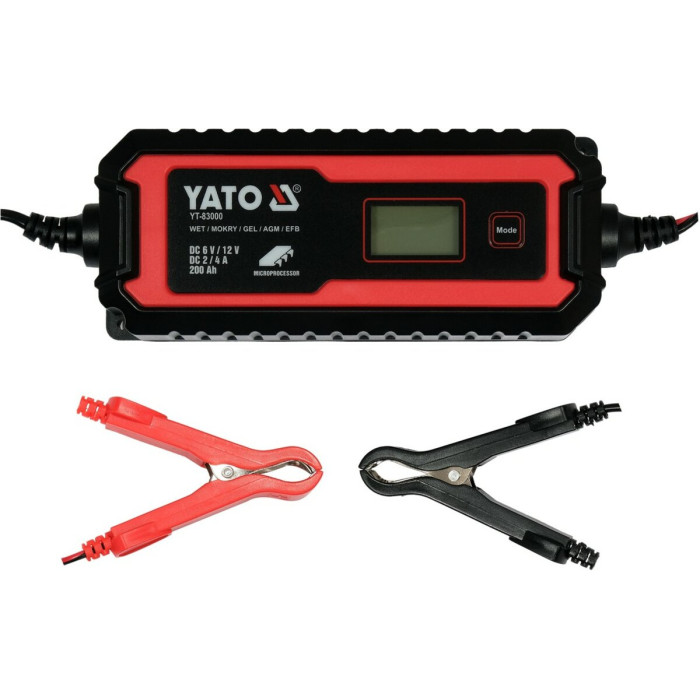 Зарядний прилад мережевий з LCD дисплеєм 230В YATO до акумуляторів 6V-2А 12V-4А, макс. 240 AГод [20]