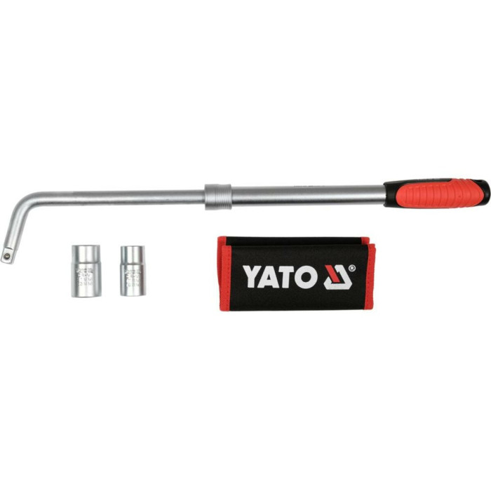 Ключ для коліс телескопічний YATO L-подібний, квадр- 1/2", 2 насадки: М17x19 і М21х23, l= 385-530 мм