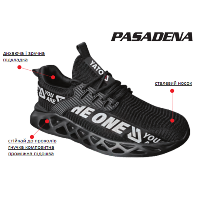 Туфли рабочие нейлоновые YATO PASADENA SB, разм. 41, с резиновой подошвой