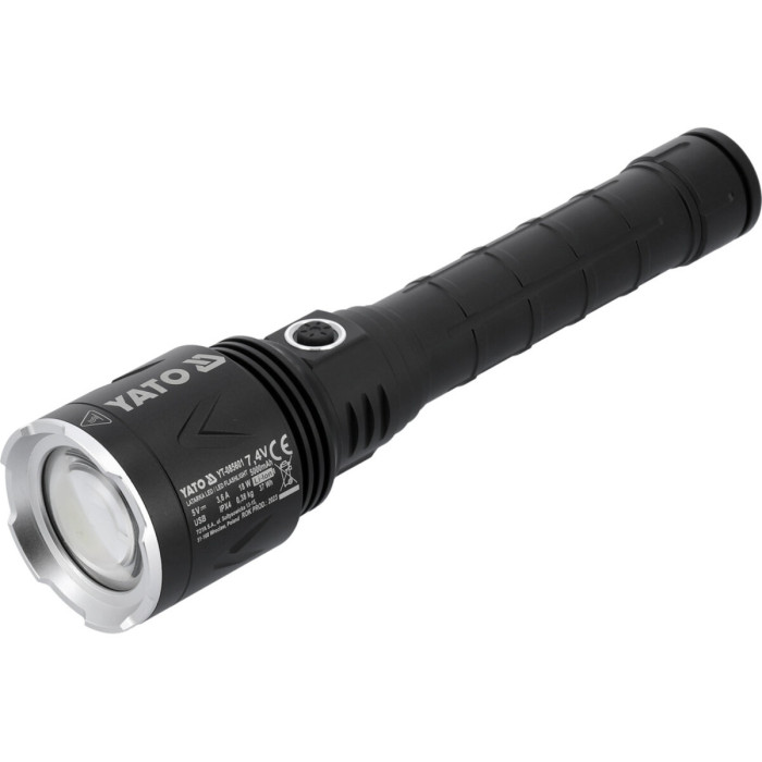 Ліхтар ручни LED-діодний акумул. YATO Li-Ion 7.4 В, 5 АГод, режими 8000/4500/1150 Lm, зарядж від USB