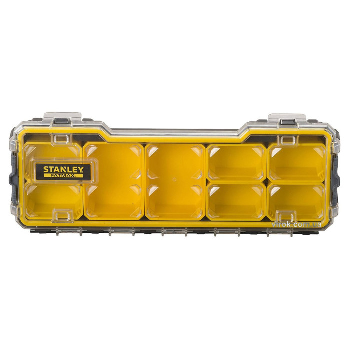 Органайзер 1/3 мілкий з прозорою кришкою Stanley "Fatmax Pro"; 8 лотків, 43х 15х 6,4 см