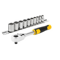 Трещатка с головками STANLEY: квадрвт 1/4", 72 Зубцы. шаг 5* + 10 торц. гол. [11 ед.]
