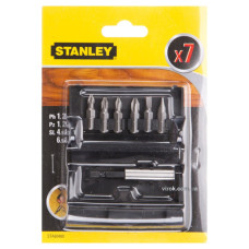 Набір насадок викруткових STANLEY : PZ1,PZ2, PH1,PH2, SL4.5, SL6.5, магнітний тримач, L= 60 мм. 7шт.