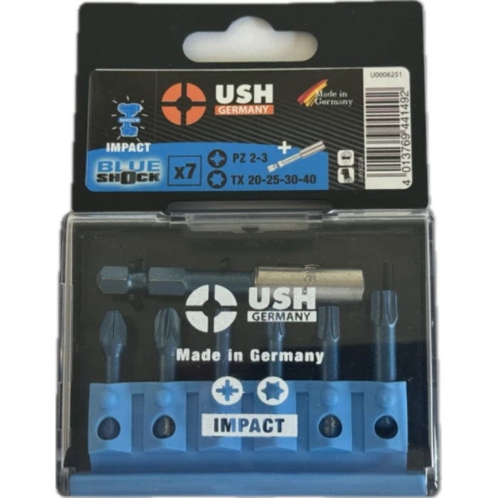Набір насадок викруткових Blueshock USH: 1/4", PZ2-3; T20-25-30-40, магнітний тримач, 7 елем.