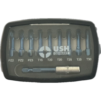 Набір насадок викруткових Blueshock USH: 1/4"х 30 мм, PZ2-3; T15-20-25-30, магнітний тримач, 10 ел.