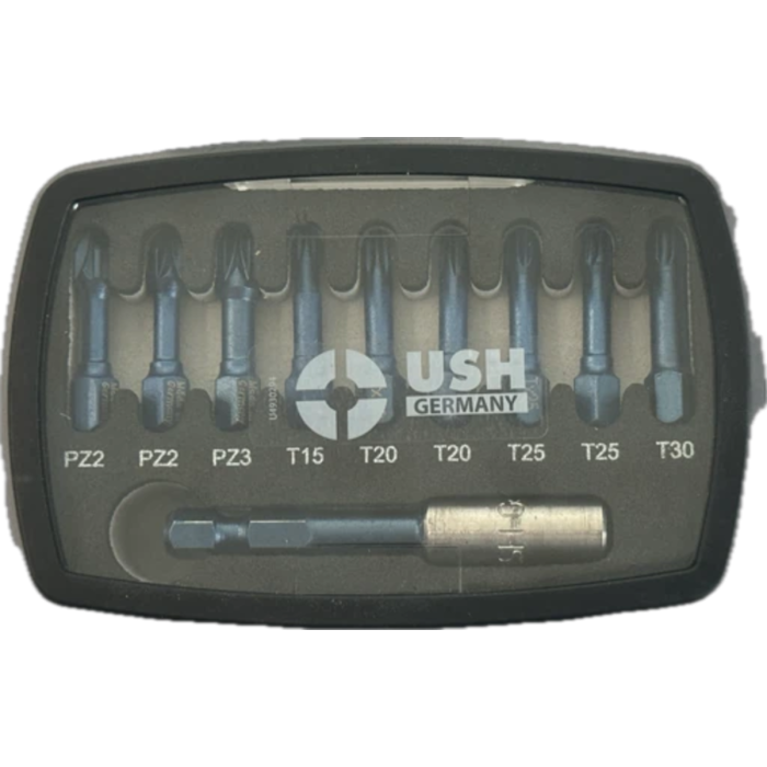 Набір насадок викруткових Blueshock USH: 1/4"х 30 мм, PZ2-3; T15-20-25-30, магнітний тримач, 10 ел.