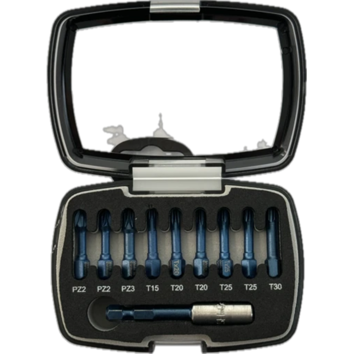 Набір насадок викруткових Blueshock USH: 1/4"х 30 мм, PZ2-3; T15-20-25-30, магнітний тримач, 10 ел.