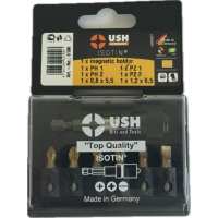 Набір насадок викруткових Isotin USH: 1/4", PH1, PH2, PZ1, PZ2, SL5.5, SL6.5 магнітний тримач, 7 ел.