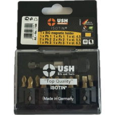 Набор отверточных насадок Isotin USH: 1/4", PH1, 2xPH2, PZ1, 2xPZ2, SL4.5- 6.5 магнит держатель, 12эл.