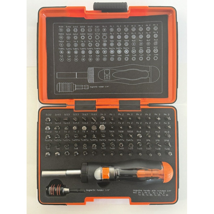 Набір насадок викруткових Industry USH: магн тримач і викрутка 1/4", PH-PZ-Tx- Torx-HEX- SL-SP, 80ел