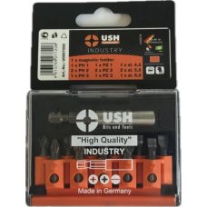 Набор отверточных насадок Industry USH: 1/4", PH1, 2xPH2, PZ1, 2xPZ2, SL4.5-6.5 магнит держатель, 12эл.