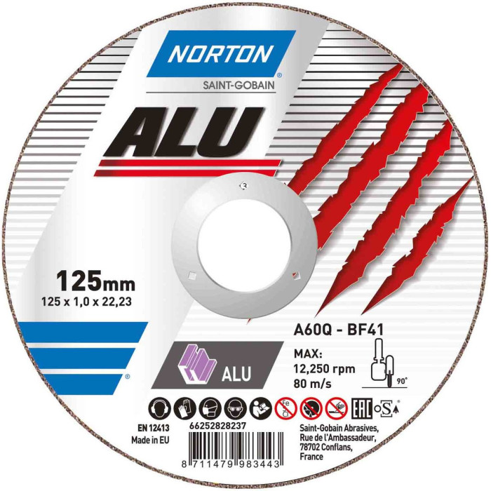 Диск відрізний по алюмінію  "NORTON-Alu" A60Q; Ø= 125/22,2 мм, t= 1,0 мм