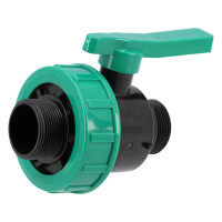Кран шаровой к водяным пластиковым трубам &Oslash;= 3/2" Х 3/2" M/M-резьб FLO из полипроп, для давления 16Bar