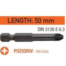 Насадка викруткова USH Industry : Pozidriv PZ2 x 50 мм. подовжена, Уп. 10 шт.