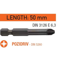 Насадка викруткова USH Industry : Pozidriv PZ3 x 50 мм. подовжена, Уп. 10 шт.