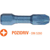 Насадка викруткова ударна USH Blue Shock : Pozidriv PZ2 x 30 мм Torsion, Уп. 5 шт.