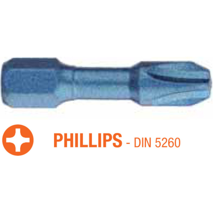 Насадка викруткова ударна USH Blue Shock : Philips PH2 x 30 мм Torsion, Уп. 25 шт.