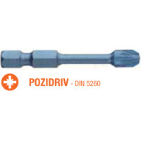 Насадка викруткова ударна USH Blue Shock : Pozidriv PZ2 x 50 мм Torsion подовжена, Уп. 5 шт.