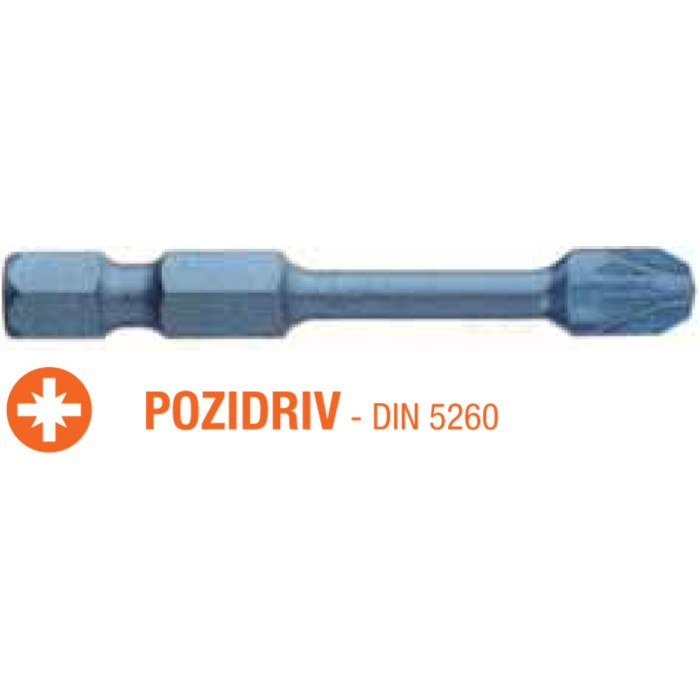 Насадка викруткова ударна USH Blue Shock : Pozidriv PZ2 x 50 мм Torsion подовжена, Уп. 5 шт.