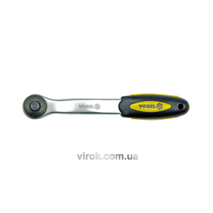 Тріщатка VOREL до головок торцевих, вигнута, квадрат 3/8", L= 200 мм, 72T, CrV [6]