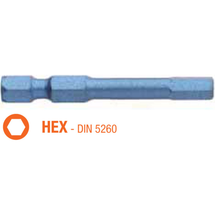 Насадка викруткова ударна USH Blue Shock : HEX 6 x 50 мм шестигранна подовжена, Уп. 5 шт.