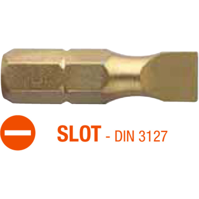Насадка викруткова USH ISOTIN : шліц SLOT SL6.5х1.2 х 25 мм Torsion титанова Уп. 10 шт.