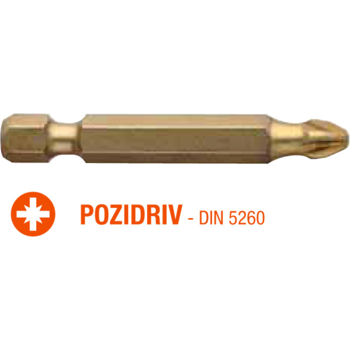 Насадка викруткова USH ISOTIN : Pozidriv PZ3 x 50 мм. Torsion. титанова, подовжена. Уп. 10 шт.
